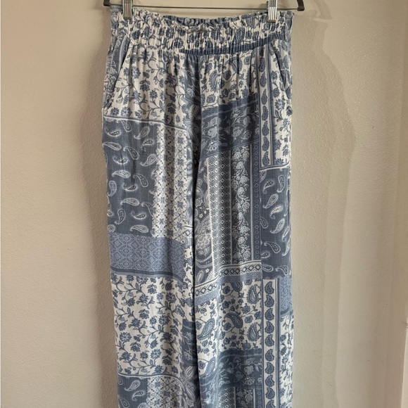 Sienna Sky Pants - Blue boho paisley wide leg flowy pants size XL